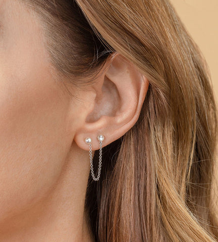 Pearl Double Post Silver Earrings