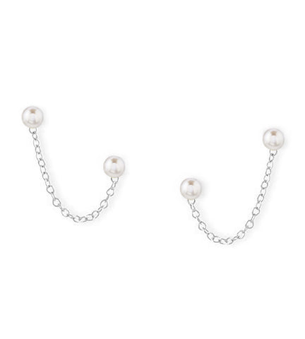 Pearl Double Post Silver Earrings