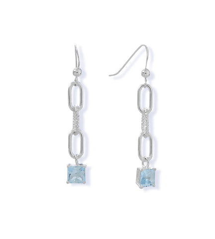 Paperclip Link Blue Topaz Earrings