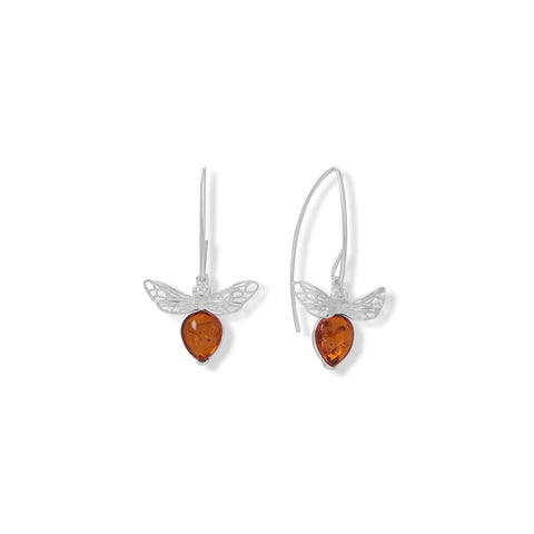 Baltic Amber Honey Bee Drop Earrings