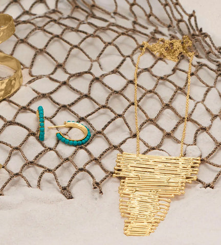 Beaded Turquoise Hoop Earrings, 20mm