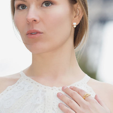 Baguette and Square CZ Earrings