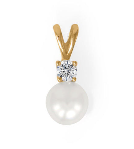 Sterling Silver Cultured Freshwater Pearl & CZ Slide in Gold Plating
