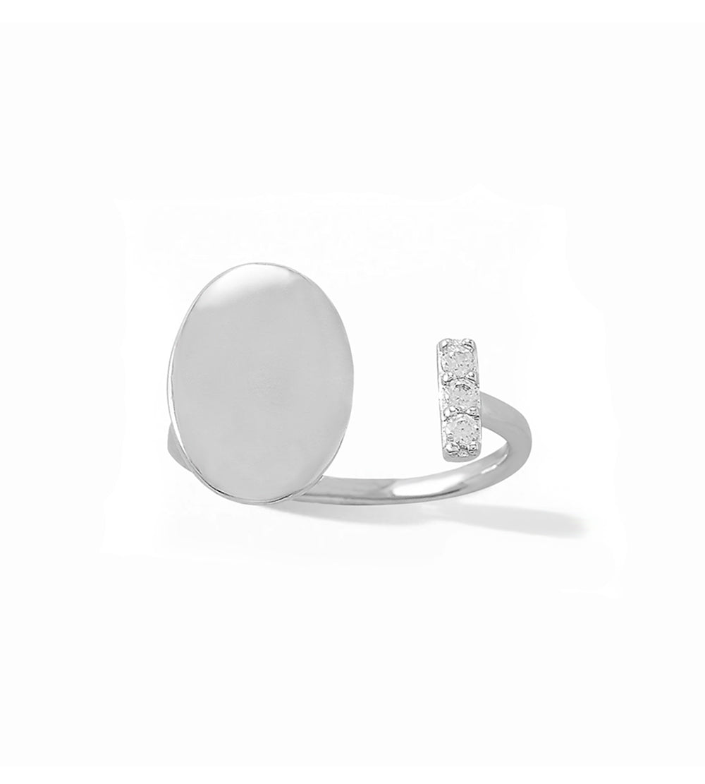 Engravable Oval Disc Wrap Ring with CZ Bar