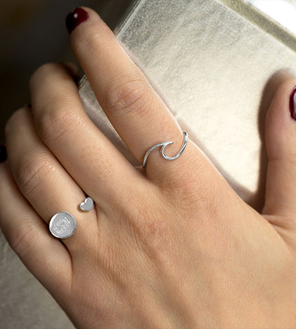 Engravable Round Disc Wrap Ring with heart