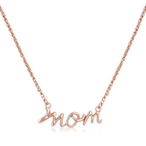 Mom Script Necklace in Rose Gold Plating