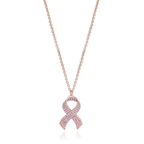 Pink CZ Pave Ribbon Necklace