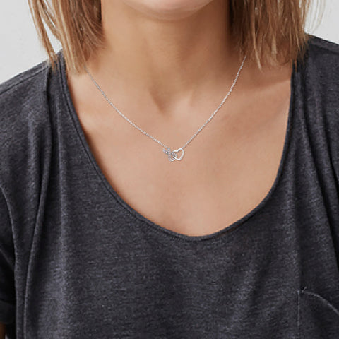 CZ Pave Ribbon & Heart Necklace