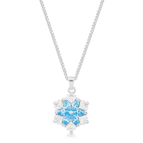 White Gold Plated Blue Marquise CZ Snowflake Pendant