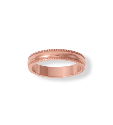 Uncoated Solid Milgrain-Edge Copper Ring, 4mm