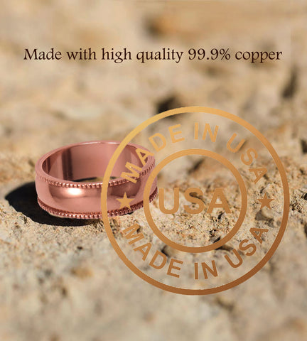 Uncoated Solid Milgrain-Edge Copper Ring, 6mm