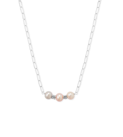 Three Color Freshwater Pearl Paperclip Necklace